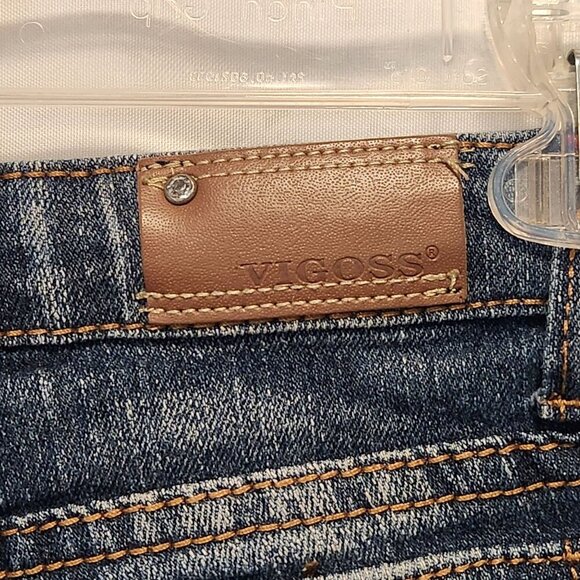 Vigoss Jean Shorts Youth Girls 10 Embroidered Pockets Rolled Cuff Dark Wash - Picture 7 of 8